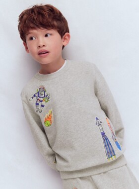 代购 MiniBoden儿童运动衫 26春秋装男童灰色徽章圆领卫衣 2-12岁