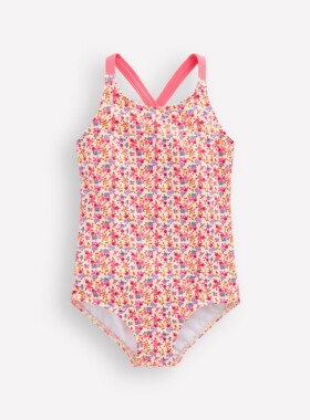 代购MiniBoden儿童连体泳衣 26夏季女童橙色碎花交叉吊带温泉泳装