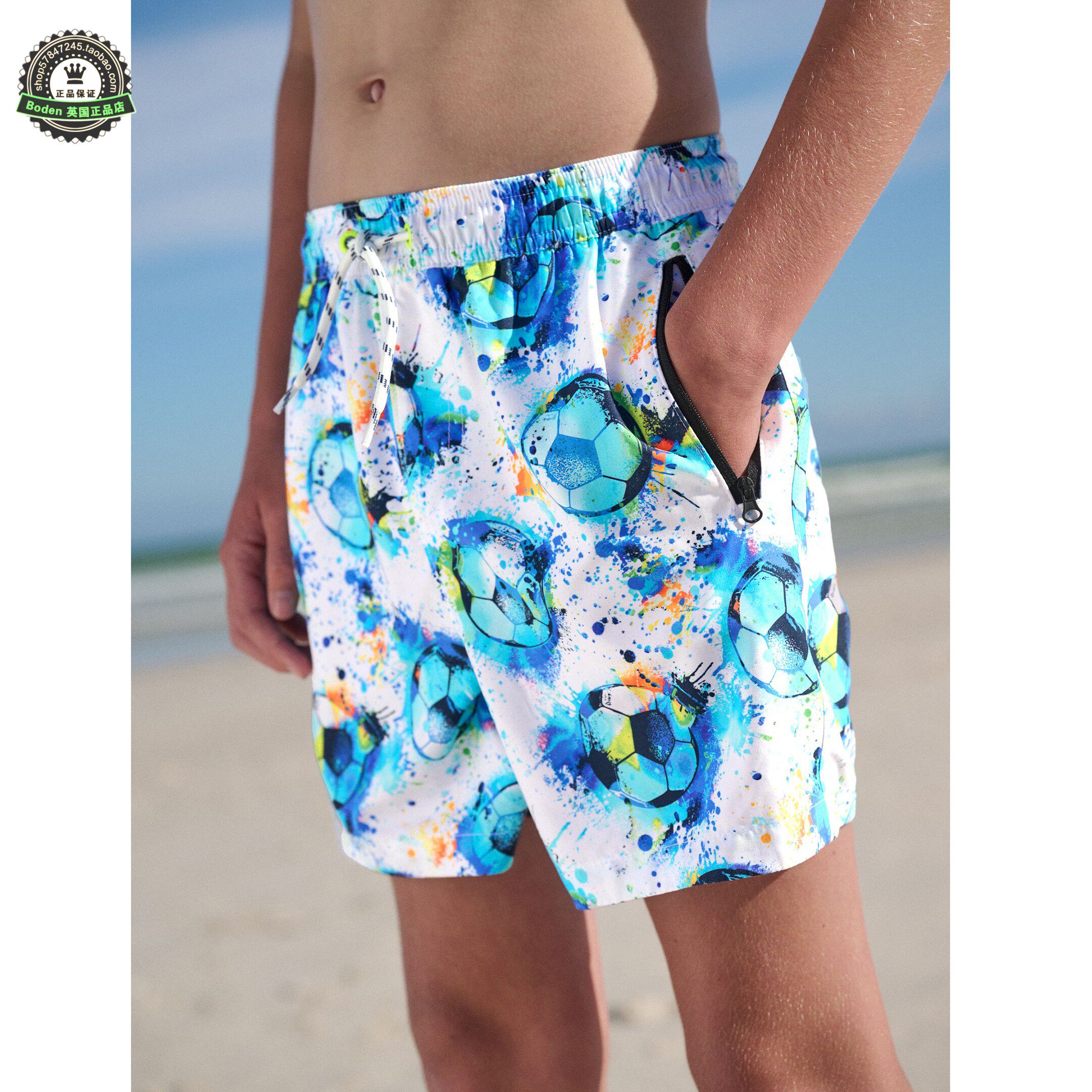 代购NEXT儿童泳裤 25夏季男童蓝色足球冲浪沙滩裤游泳短裤 3-16岁