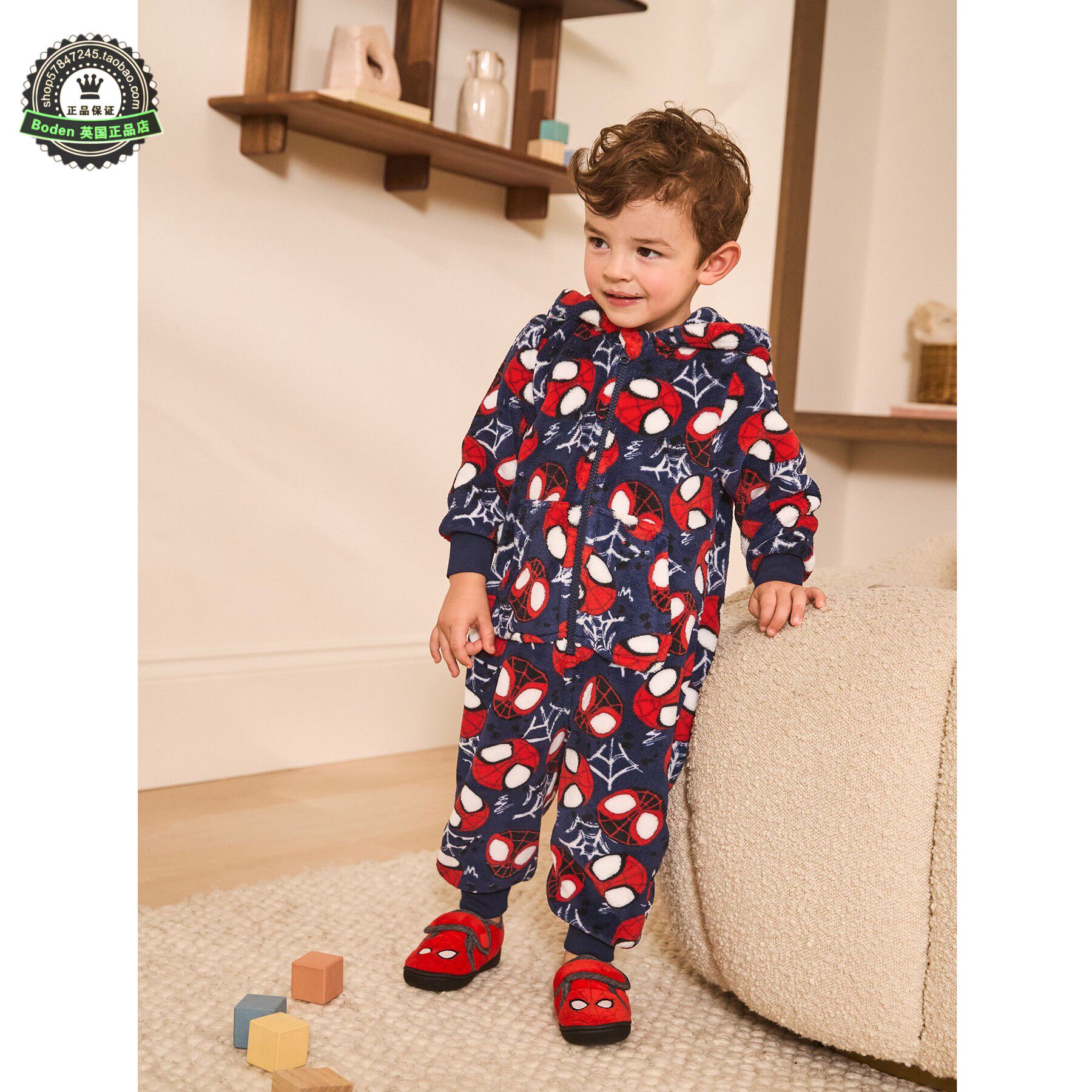 代购NEXT儿童抓绒连体家居服 25冬季蜘蛛侠保暖连身睡衣 9月-10岁