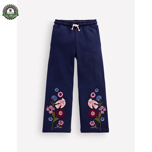 代购 MiniBoden儿童运动裤 26秋女童蓝色花鸽纯棉阔腿长裤 2-14岁