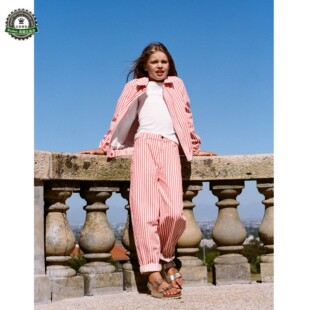 26春夏女童红条纯棉桶管休闲裤 14岁 MiniBoden儿童牛仔裤 代购