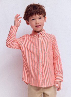 代购 MiniBoden儿童长袖衬衫 26春夏男童红色条纹纯棉衬衣 2-14岁