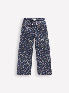 代购 MiniBoden儿童运动裤 25秋装女童蓝色花纹纯棉宽腿裤 2-14岁
