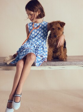 代购 MiniBoden女童连衣裙 26夏季蓝色波点分层纯棉儿童裙 2-12岁