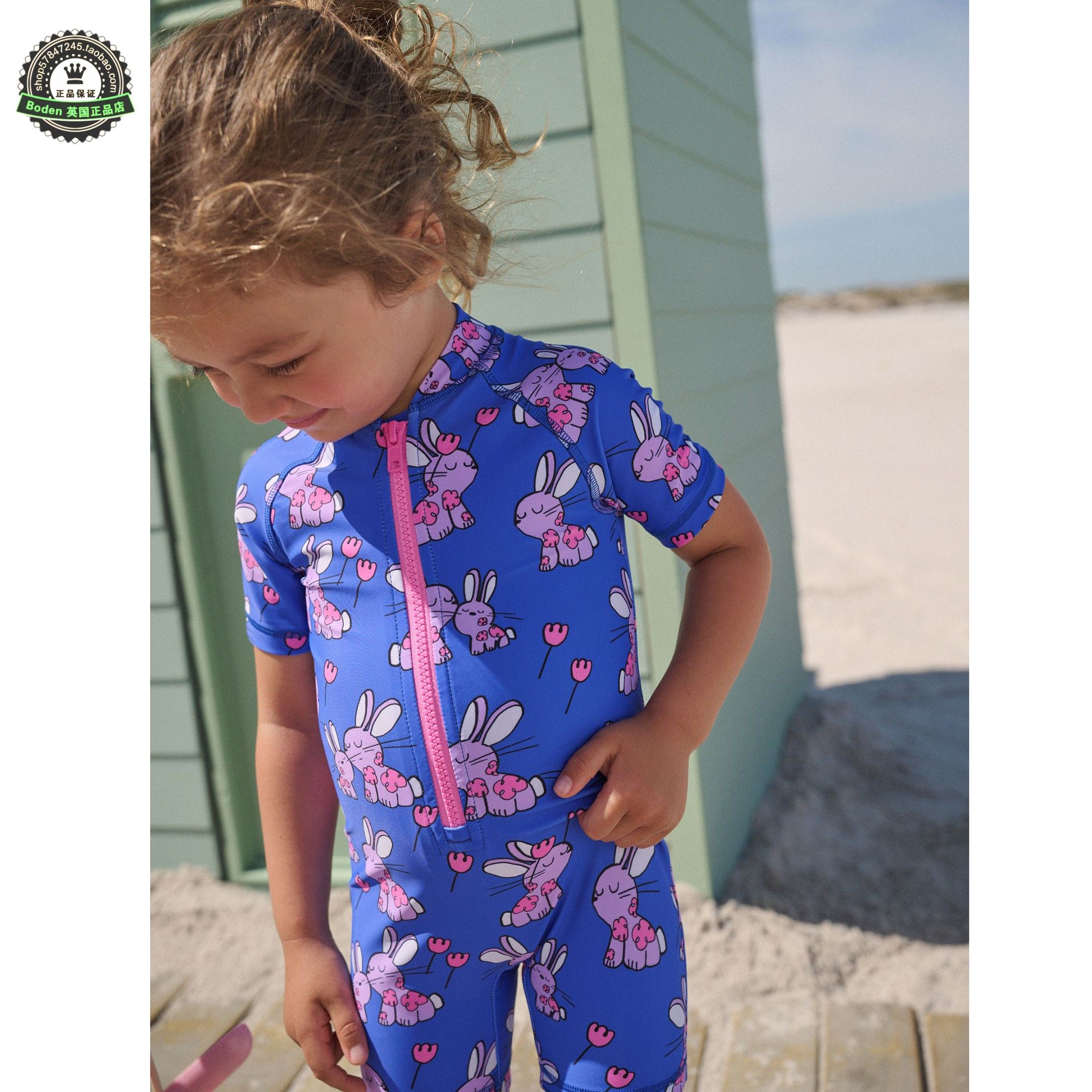 代购NEXT儿童连体泳衣 26春夏女童蓝色兔子短袖防晒泳装 3月-10岁