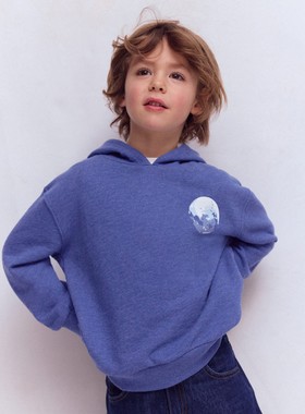 代购 MiniBoden儿童运动衫 26春秋装男童蓝色纯棉连帽卫衣 2-14岁