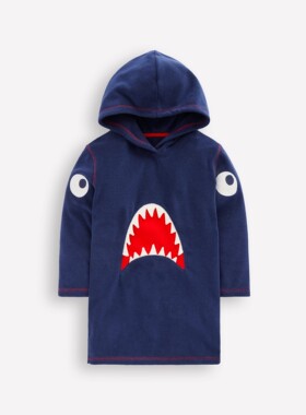 代购MiniBoden儿童泳袍 26夏季男童蓝色鲨鱼海滩游泳专用保暖浴袍
