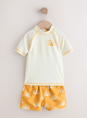 代购NEXT儿童分体泳衣 26夏季男童黄橙色沙滩防晒泳装2件 3月-7岁