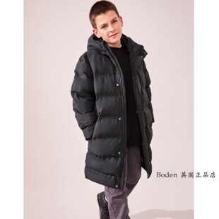代购NEXT儿童棉服 2025秋冬季男童黑色加厚连帽长款棉大衣 3-17岁
