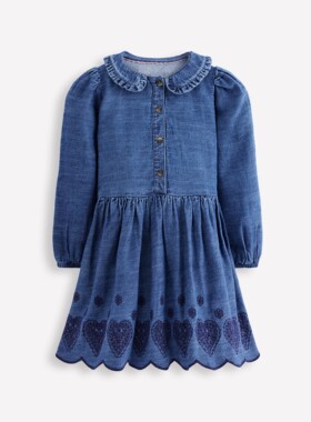 代购 MiniBoden儿童连衣裙 25秋季女童蓝色纯棉长袖牛仔裙 2-12岁
