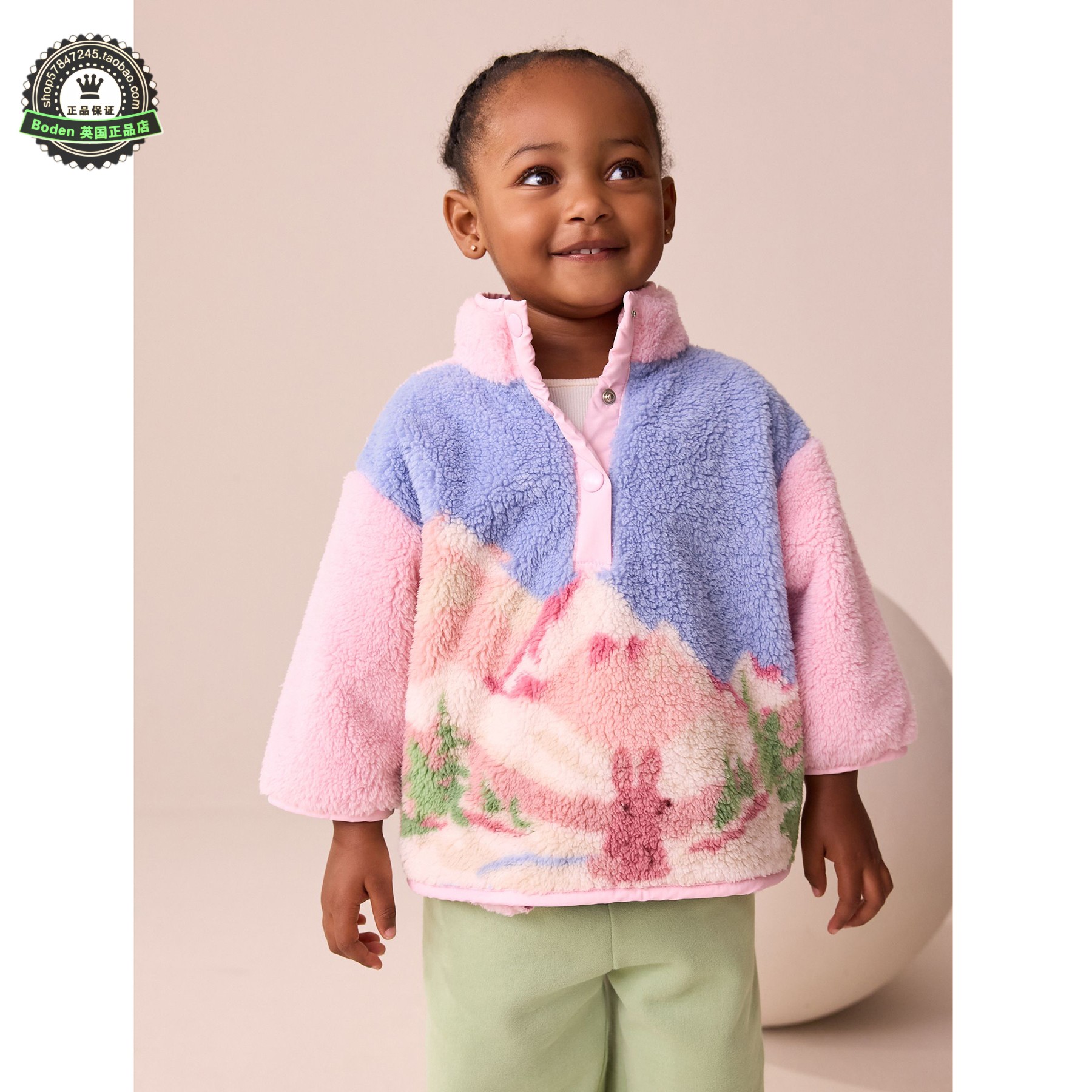 代购NEXT圣诞节儿童抓绒外套 25秋女童粉/蓝兔子保暖上衣 3月-7岁