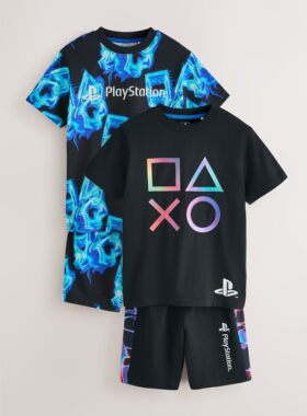 代购 NEXT男童短袖家居服 26夏季蓝黑色儿童纯棉睡衣3套装 4-16岁