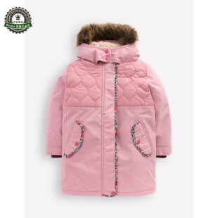 代购MiniBoden儿童长棉服 25冬季女童粉色保暖加厚连帽棉大衣外套
