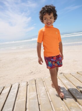 代购NEXT儿童分体泳衣 26夏男童橙色花卉沙滩防晒泳装2件 3月-7岁