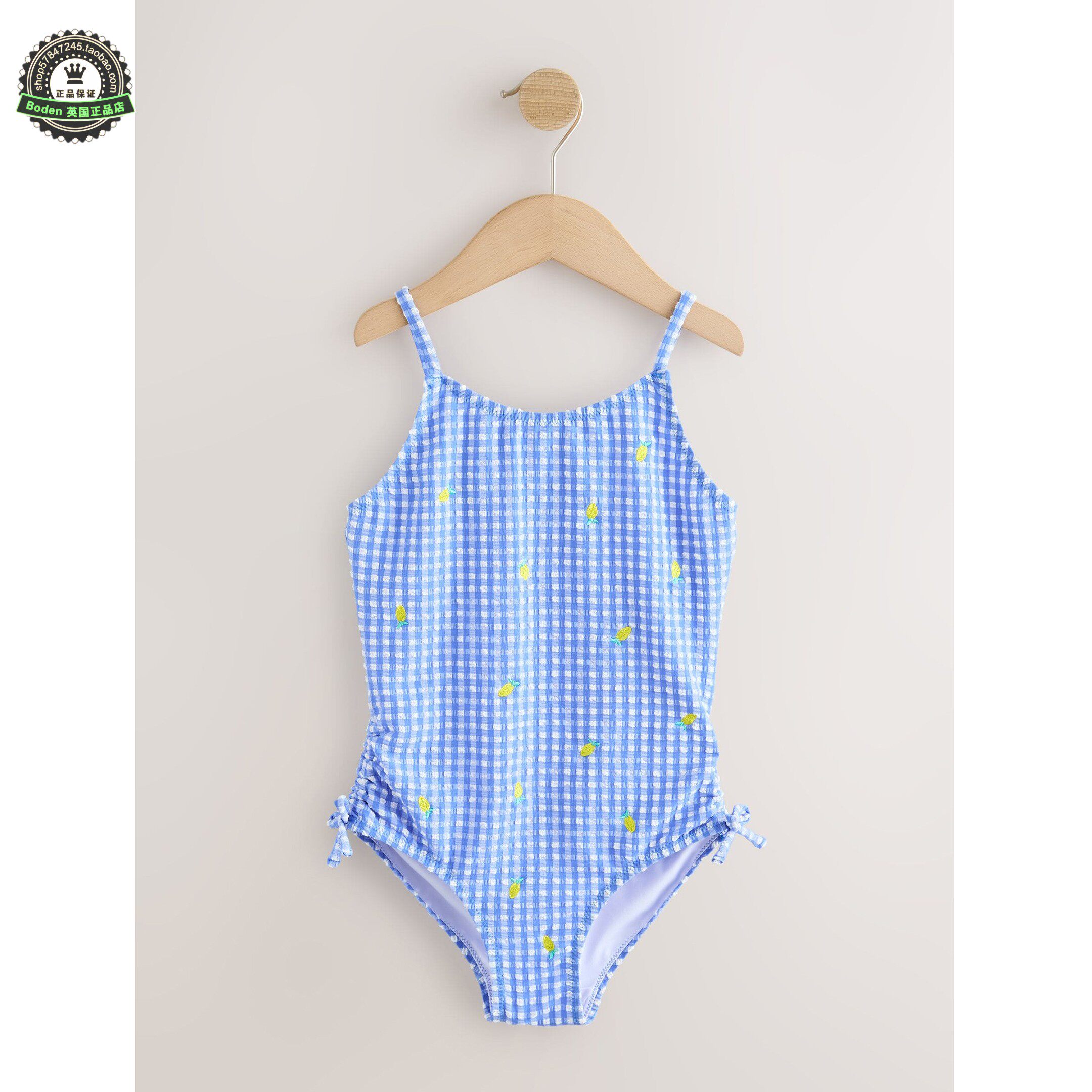 代购NEXT儿童连体泳衣 26春夏季女童蓝白格纹褶皱吊带泳装 3-16岁