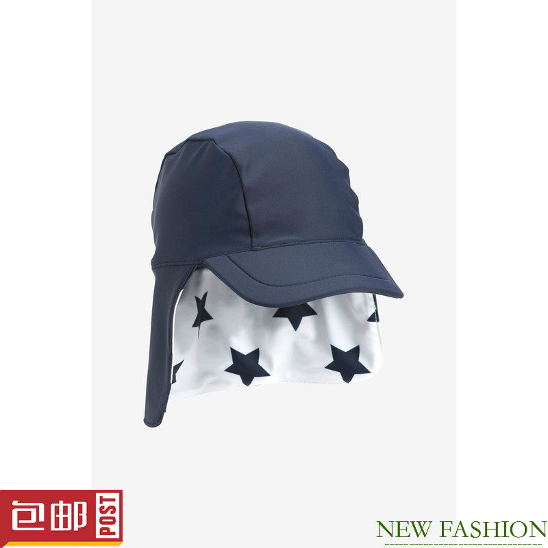 现货-英国NEXT男童防晒护颈帽 春夏季男孩蓝星星儿童沙滩遮阳帽子
