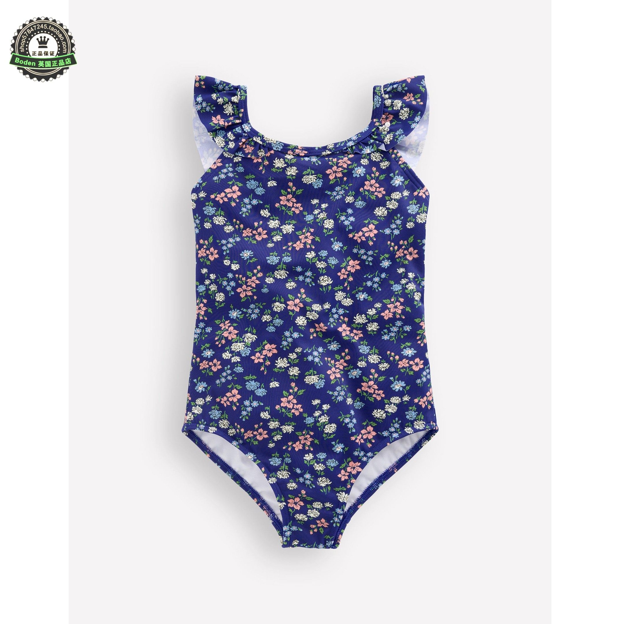 代购 MiniBoden儿童连体泳衣 26春夏女童蓝色碎花吊带泳装 2-14岁