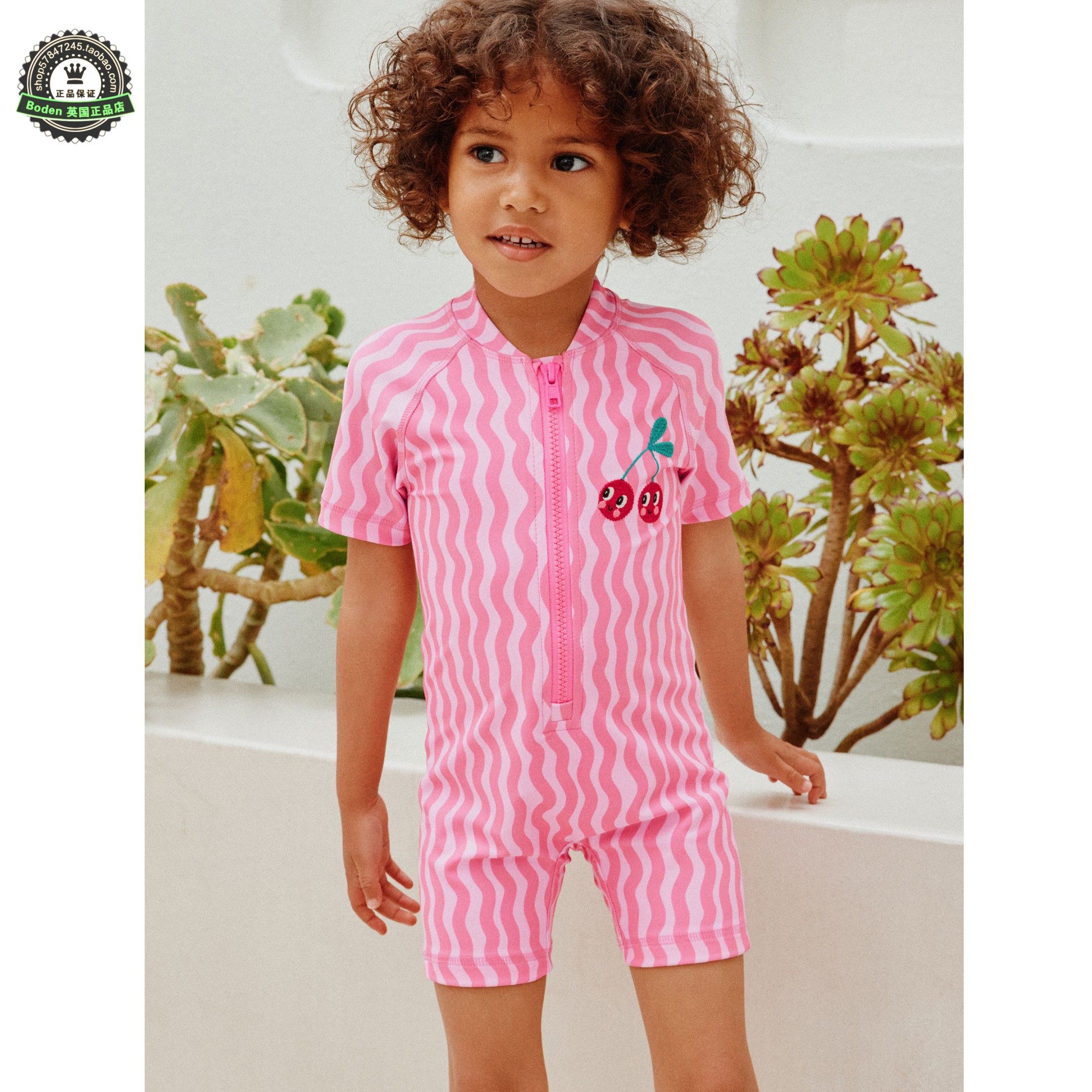 代购 NEXT儿童连体泳衣 26夏季女童樱桃波浪短袖防晒泳装 3月-7岁