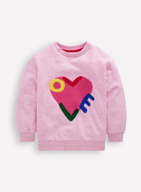 代购MiniBoden儿童运动衫 26春秋季女童粉色爱心纯棉圆领套头卫衣