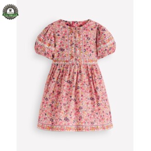 代购 MiniBoden女童连衣裙 26夏粉红碎花蝴蝶结短袖儿童裙 2-14岁