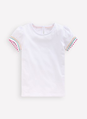 代购MiniBoden儿童短袖T恤 26夏季女童白色泡泡袖纯棉半袖 2-14岁