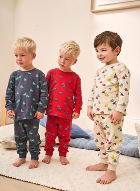代购 NEXT男童纯棉秋衣秋裤 26春秋蓝红色儿童睡衣3套装 9月-10岁