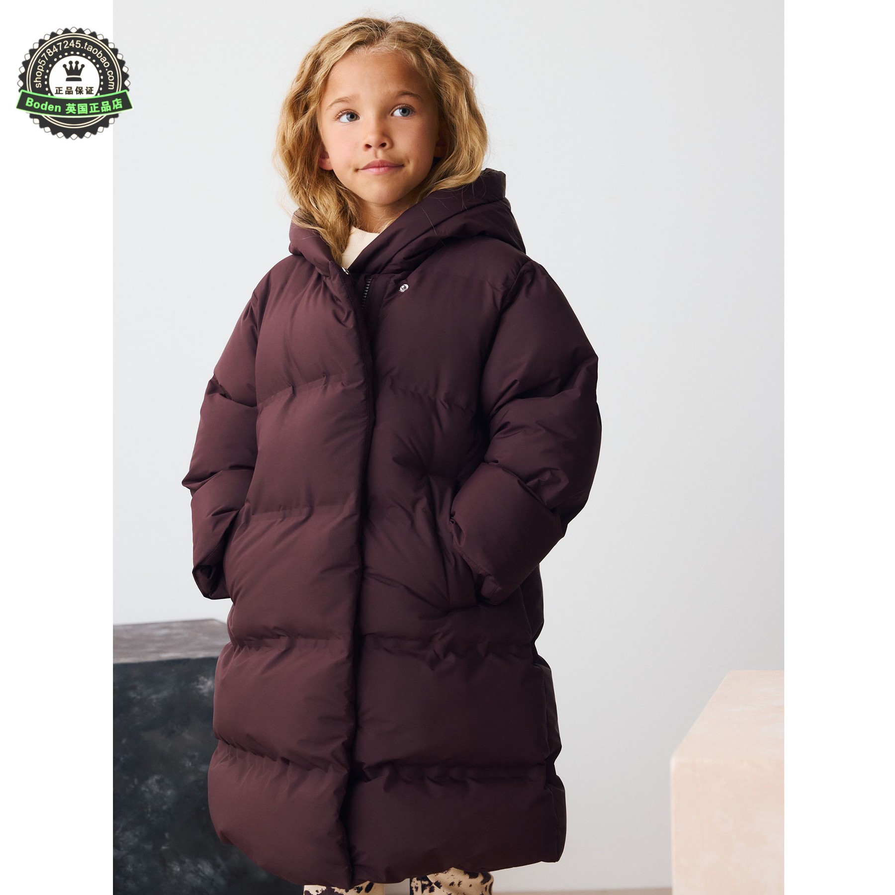 代购NEXT儿童棉服 25冬季女童浆果红抓绒内衬连帽夹棉大衣 3-16岁