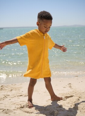 代购 NEXT儿童泳袍沙滩披风 26夏季男童橙色椰树毛巾游泳斗篷浴袍