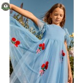 代购 12岁 蓝色玫瑰短袖 网纱儿童裙 MiniBoden女童连衣裙 26夏季