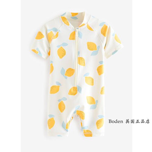 现货正品 NEXT儿童防晒泳衣 夏季女童黄柠檬短袖连体泳装 5-7岁