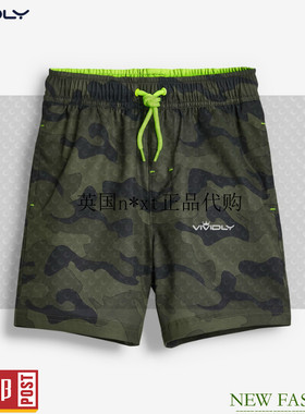 现货正品 NEXT儿童泳裤 男童绿色迷彩冲浪沙滩裤 游泳短裤 3-10岁