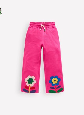 代购 MiniBoden儿童运动裤 25秋女童粉色贴花纯棉阔腿长裤 2-12岁