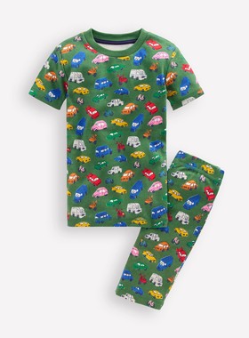 代购 MiniBoden儿童睡衣 25夏男童绿色汽车纯棉短袖家居服 2-12岁