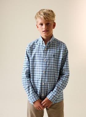 代购NEXT儿童长袖衬衣 26春夏季男童蓝色方格舒适牛津衬衫 3-16岁