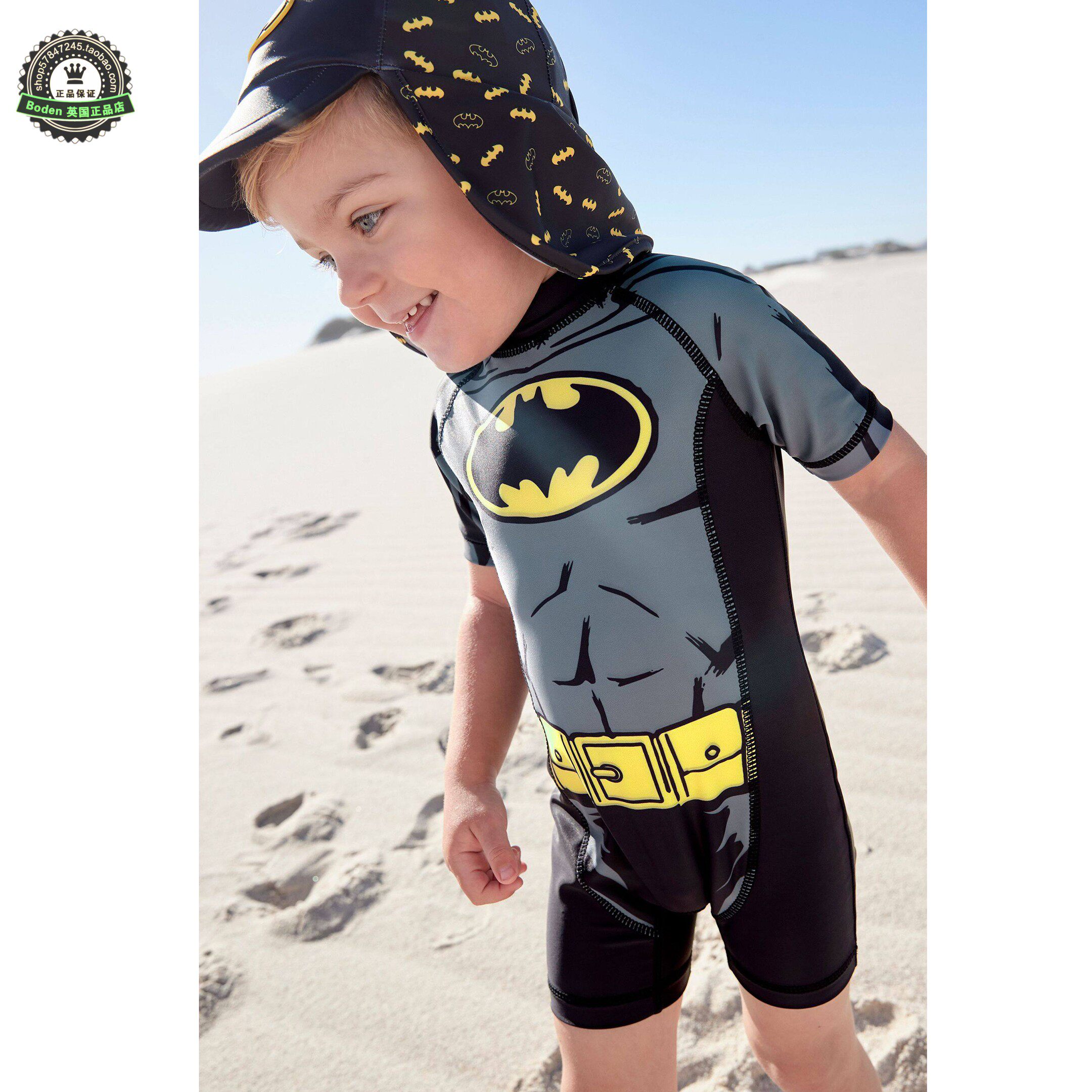 现货NEXT儿童连体防晒泳衣 春夏男宝黑色蝙蝠侠沙滩防晒(3月-8岁)