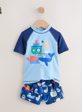 代购 NEXT儿童分体泳衣 26夏季男童蓝色沙滩防晒泳装套装 3月-7岁