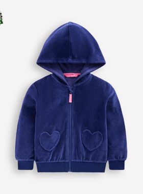 代购 MiniBoden儿童运动衫 25秋季女童粉蓝色丝绒连帽卫衣 2-14岁