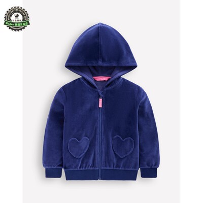 代购 MiniBoden儿童运动衫 25秋季女童粉蓝色丝绒连帽卫衣 2-14岁