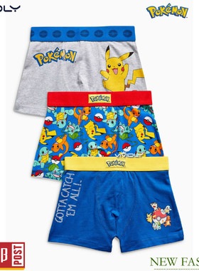 现货NEXT男童内裤 春秋新款藍/灰色Pokémon™內裤三件装(2-3岁)
