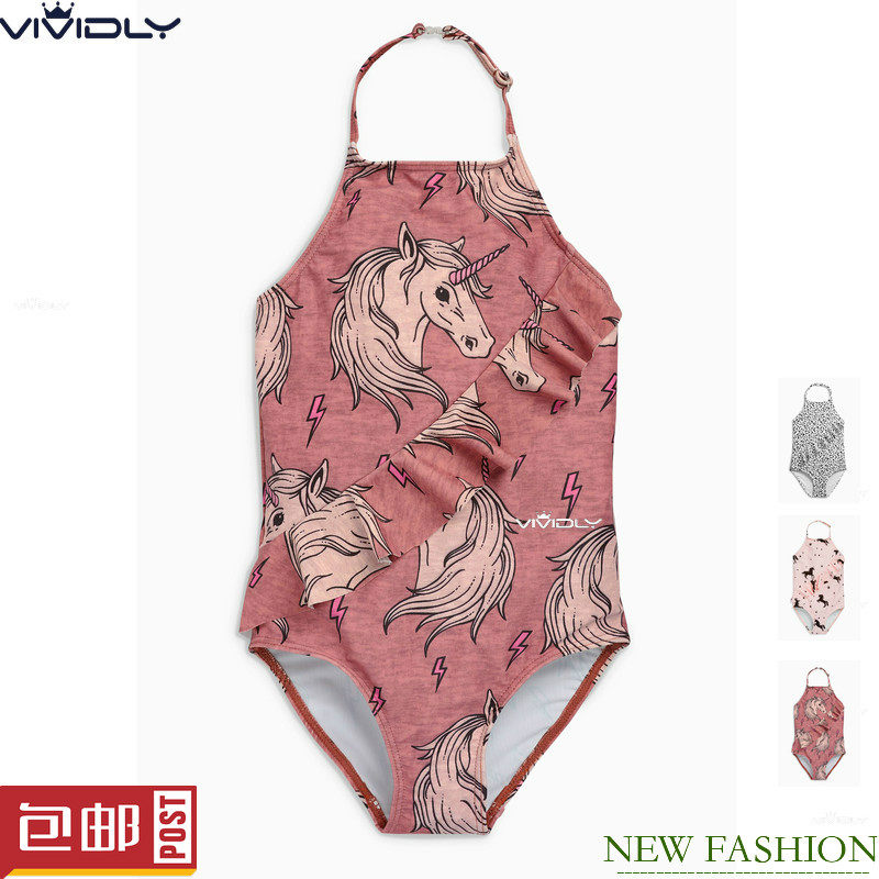 现货 NEXT女童连体泳衣 春夏大中独角兽挂脖裙式温泉泳衣 3色选