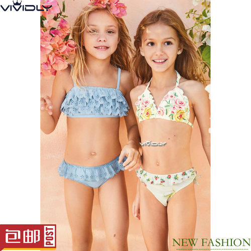 现货 NEXT女童绣花比基尼 夏季大童褶边分体温泉儿童泳衣 (4-8岁)
