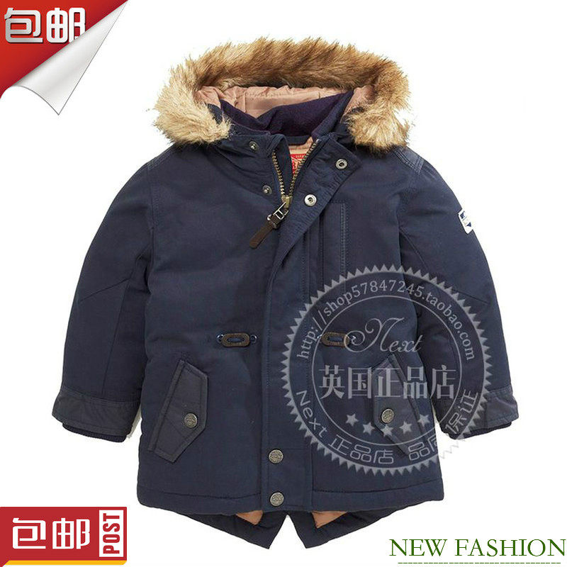 现货NEXT男童棉服 冬季海军蓝儿童保暖加厚连帽棉大衣 棉裤3-5岁