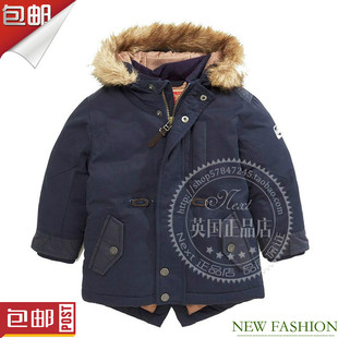 现货NEXT男童棉服  冬季海军蓝儿童保暖加厚连帽棉大衣 棉裤3-5岁
