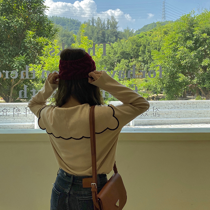 Real-time retro gentle lazy Knitted Sweater Navy collar sweater double-breasted loose-sleeved blouse woman