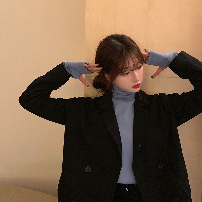 Real photo multi-color high neck thickened base coat women's long sleeve top fashion shirt in autumn and winter