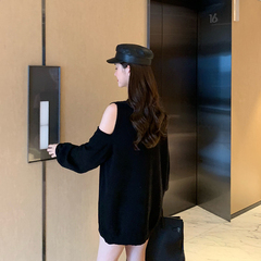 Actual Lazy Wind Show Shoulder Sweaters Lazy and Loose Outside Wearing Pullovers in Autumn and Winter