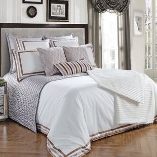 现代简约风白色混纺缎纹9件套多件套样板房床上用品 阿玛家纺欧式