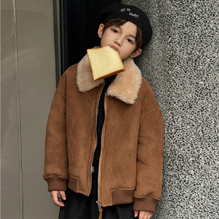 男童外套休闲宽松加厚儿童羊羔毛绒仿皮毛一体夹克大衣冬季女童装