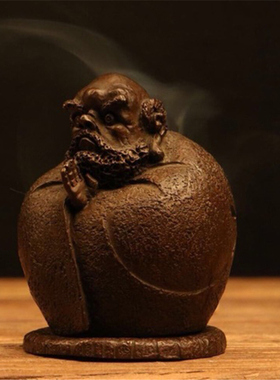 手工仿古风实心达摩倒流香小摆件